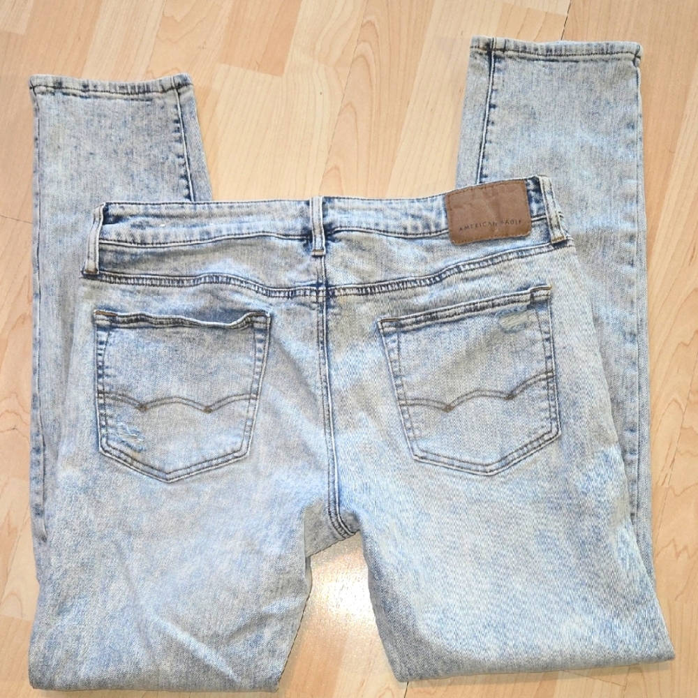 American Eagle Outfitters Light Wash Flex Distressed Skinny Mens Jeans 34x32